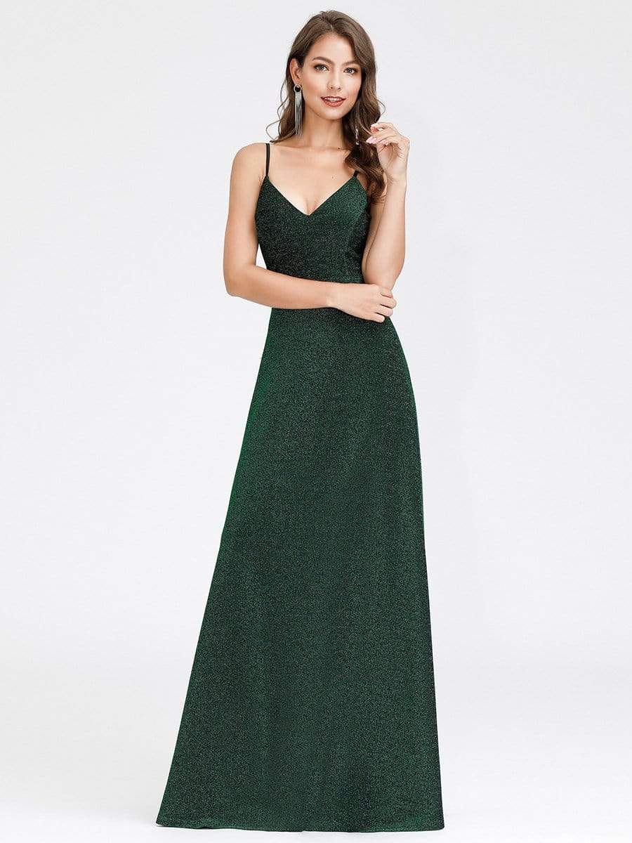 Color=Dark Green | Women'S V-Neck Spaghetti Straps Stretchy Evening Dress-Dark Green 4 Color=Dark Green | Women'S V-Neck Spaghetti Straps Stretchy Evening Dress-Dark Green 4