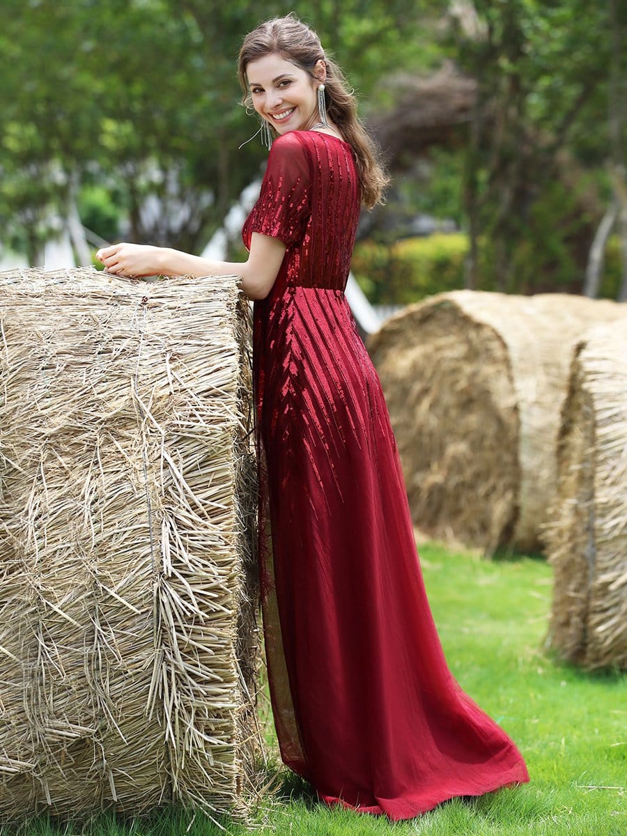 Color=Burgundy | Women'S Fashion Round Neckline Floor Length Evening Dress-Burgundy 5 Color=Burgundy | Women'S Fashion Round Neckline Floor Length Evening Dress-Burgundy 5