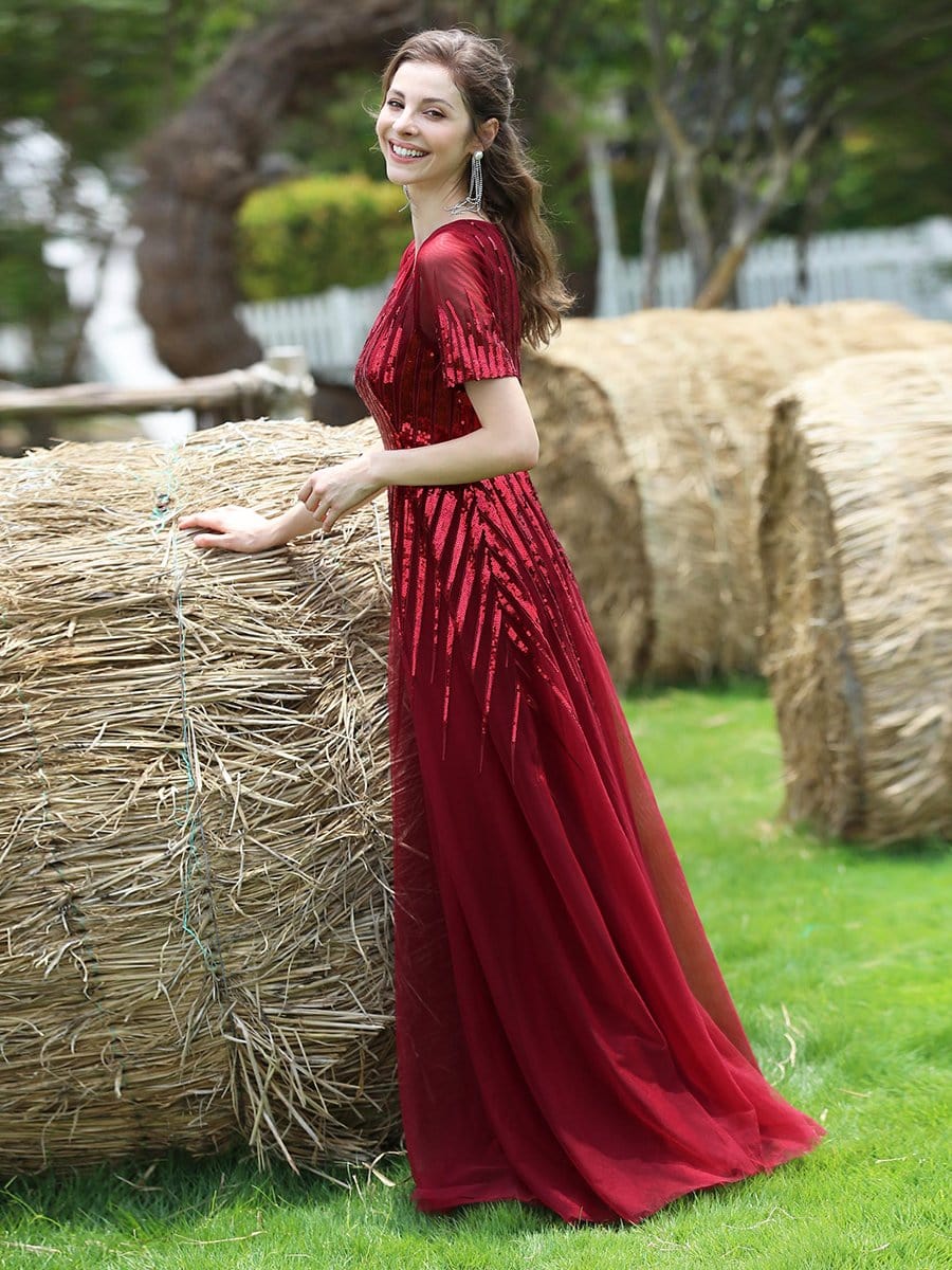 Color=Burgundy | Women'S Fashion Round Neckline Floor Length Evening Dress-Burgundy 6 Color=Burgundy | Women'S Fashion Round Neckline Floor Length Evening Dress-Burgundy 6