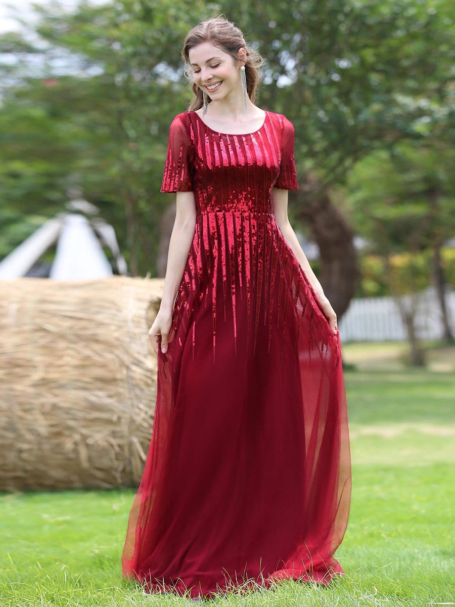 Color=Burgundy | Women'S Fashion Round Neckline Floor Length Evening Dress-Burgundy 7 Color=Burgundy | Women'S Fashion Round Neckline Floor Length Evening Dress-Burgundy 7