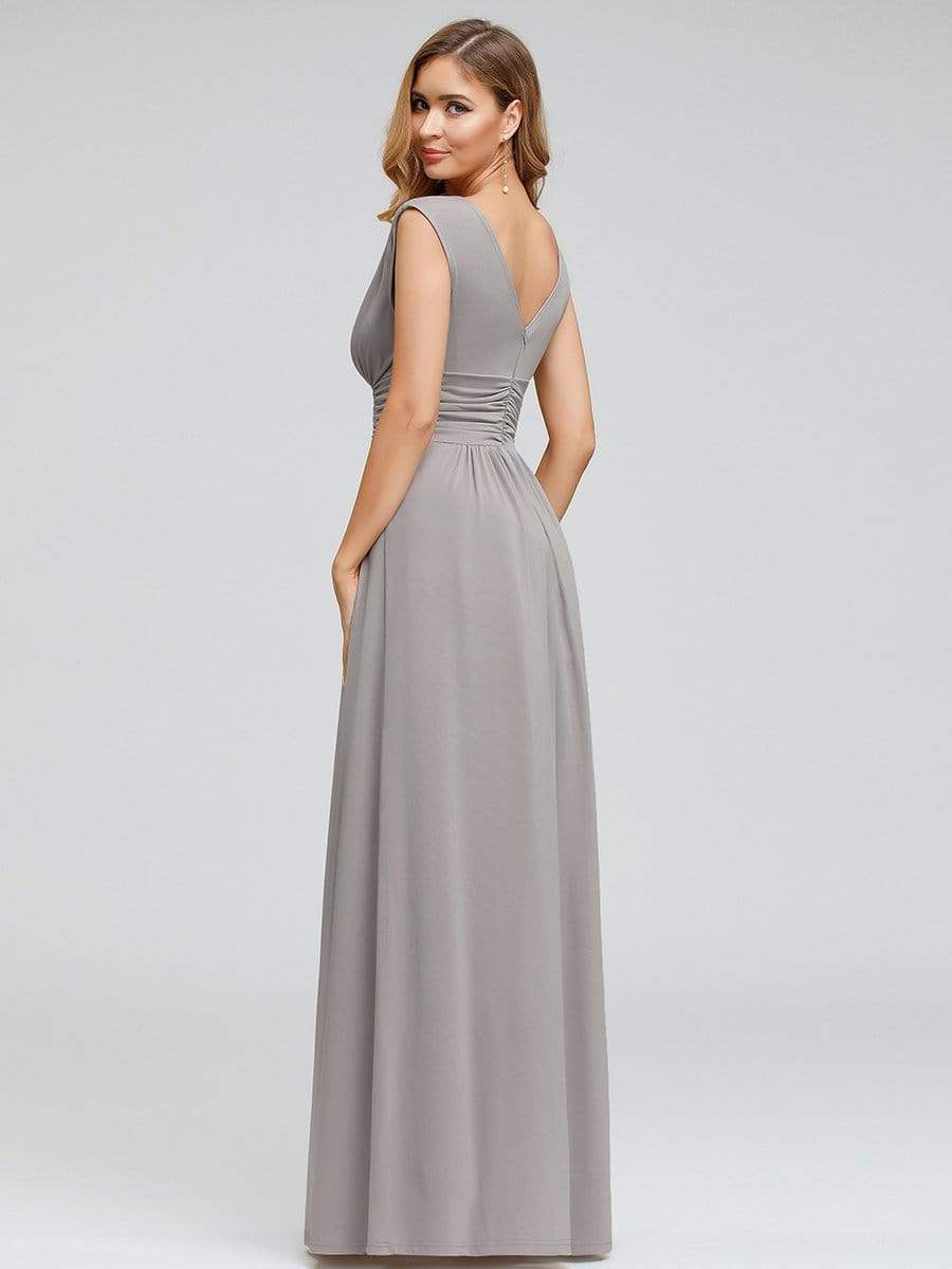 Color=Grey | Women'S Fashion Double V-Neck Bridesmaid Dress-Grey 2