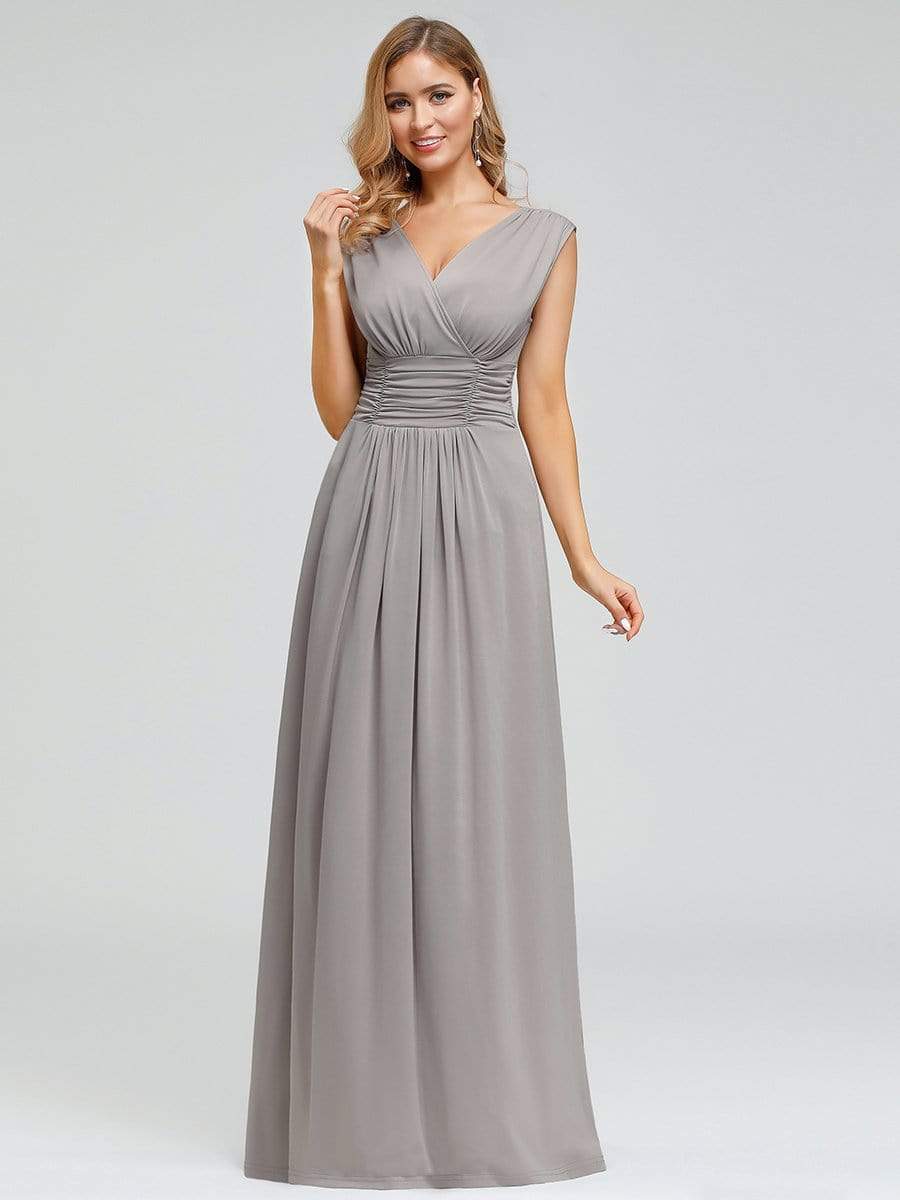 Color=Grey | Women'S Fashion Double V-Neck Bridesmaid Dress-Grey 1 Color=Grey | Women'S Fashion Double V-Neck Bridesmaid Dress-Grey 1