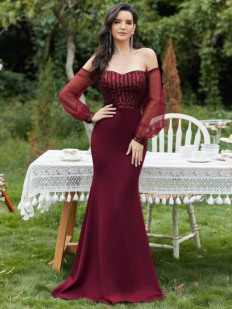 Color=Burgundy | Women'S Fashion Off Shoulder Sequin Evening Dress-Burgundy 1 Color=Burgundy | Women'S Fashion Off Shoulder Sequin Evening Dress-Burgundy 1
