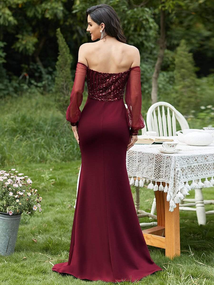 Color=Burgundy | Women'S Fashion Off Shoulder Sequin Evening Dress-Burgundy 2 Color=Burgundy | Women'S Fashion Off Shoulder Sequin Evening Dress-Burgundy 2