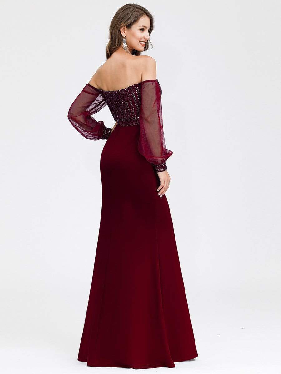 Color=Burgundy | Women'S Fashion Off Shoulder Sequin Evening Dress-Burgundy 6 Color=Burgundy | Women'S Fashion Off Shoulder Sequin Evening Dress-Burgundy 6