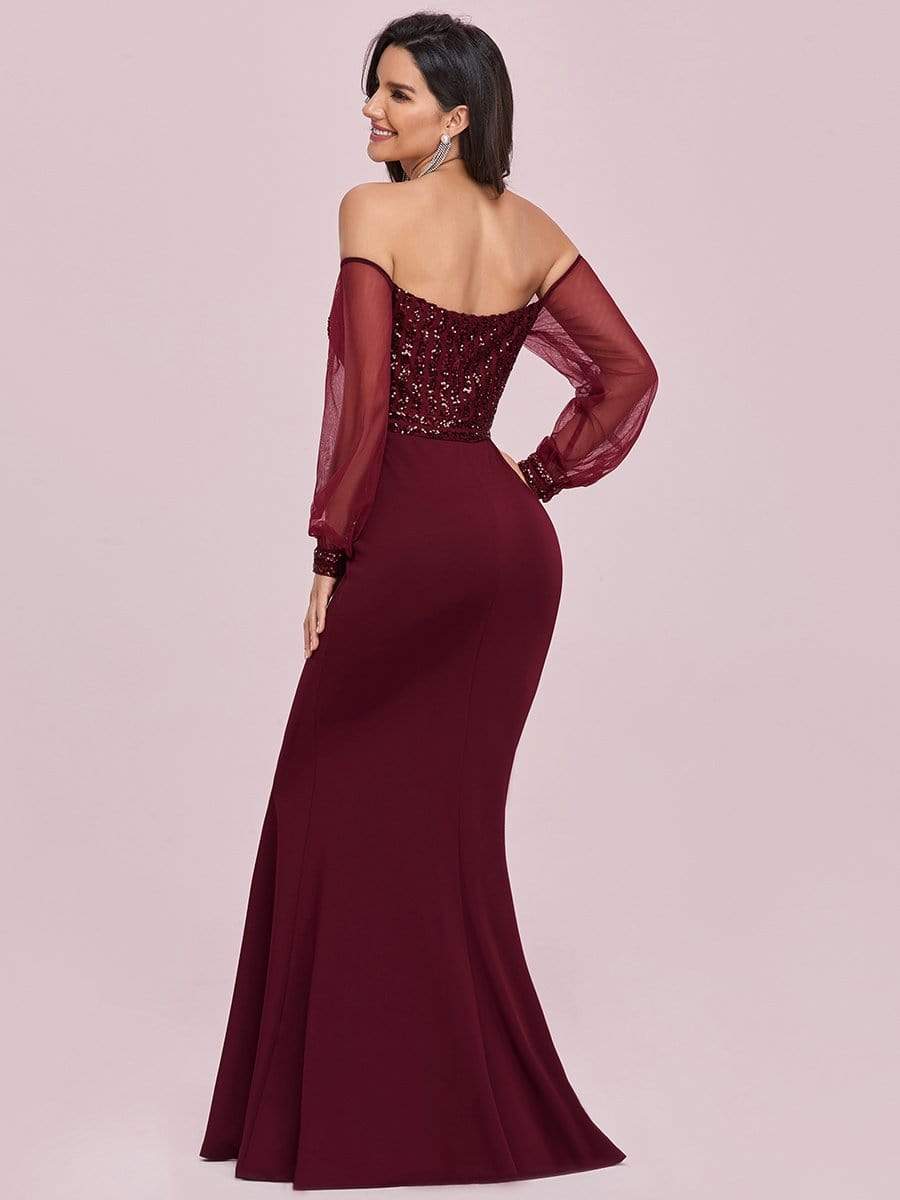 Color=Burgundy | Women'S Fashion Off Shoulder Sequin Evening Dress-Burgundy 4 Color=Burgundy | Women'S Fashion Off Shoulder Sequin Evening Dress-Burgundy 4