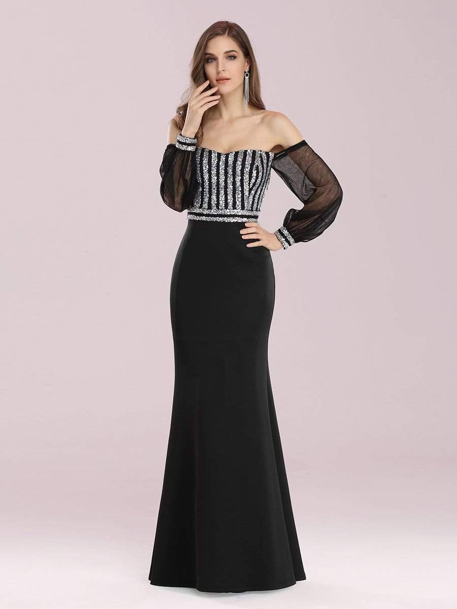 Color=Black | Women'S Fashion Off Shoulder Sequin Evening Dress-Black 4 Color=Black | Women'S Fashion Off Shoulder Sequin Evening Dress-Black 4