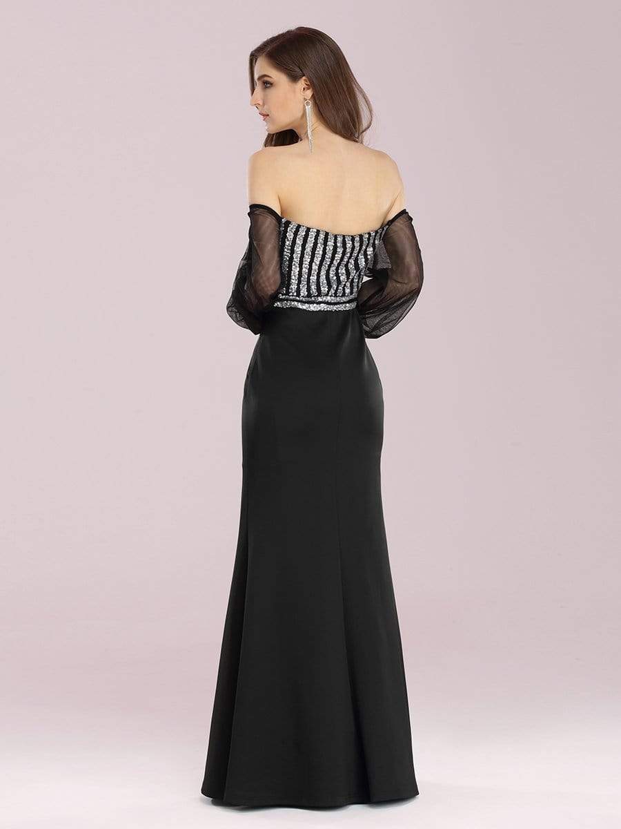 Color=Black | Women'S Fashion Off Shoulder Sequin Evening Dress-Black 3 Color=Black | Women'S Fashion Off Shoulder Sequin Evening Dress-Black 3