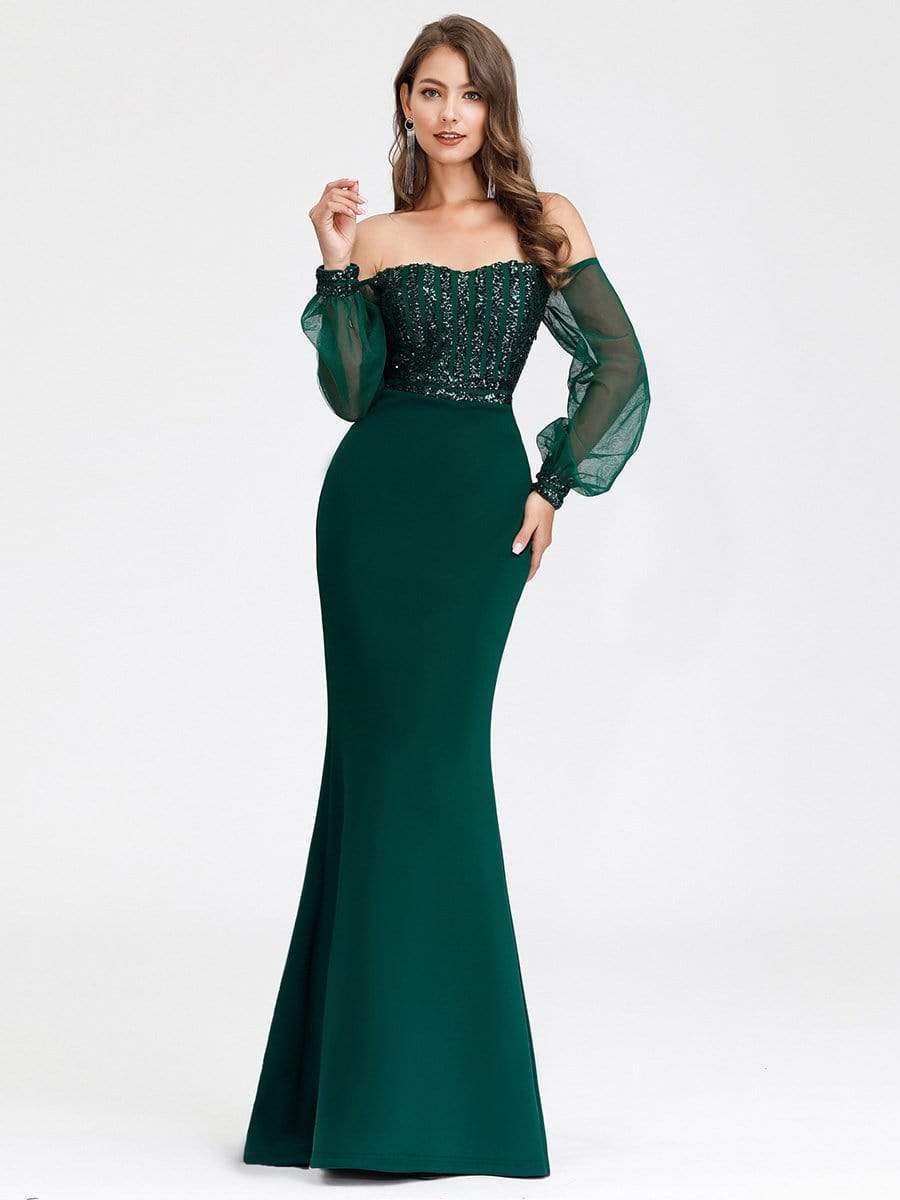 Color=Dark Green | Women'S Fashion Off Shoulder Sequin Evening Dress-Dark Green 7 Color=Dark Green | Women'S Fashion Off Shoulder Sequin Evening Dress-Dark Green 7
