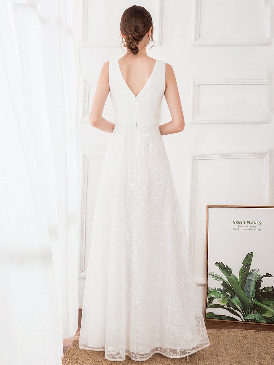 Color=White | Women'S V-Neck Sleeveless Floral Lace Wedding Dresses-White 2 Color=White | Women'S V-Neck Sleeveless Floral Lace Wedding Dresses-White 2