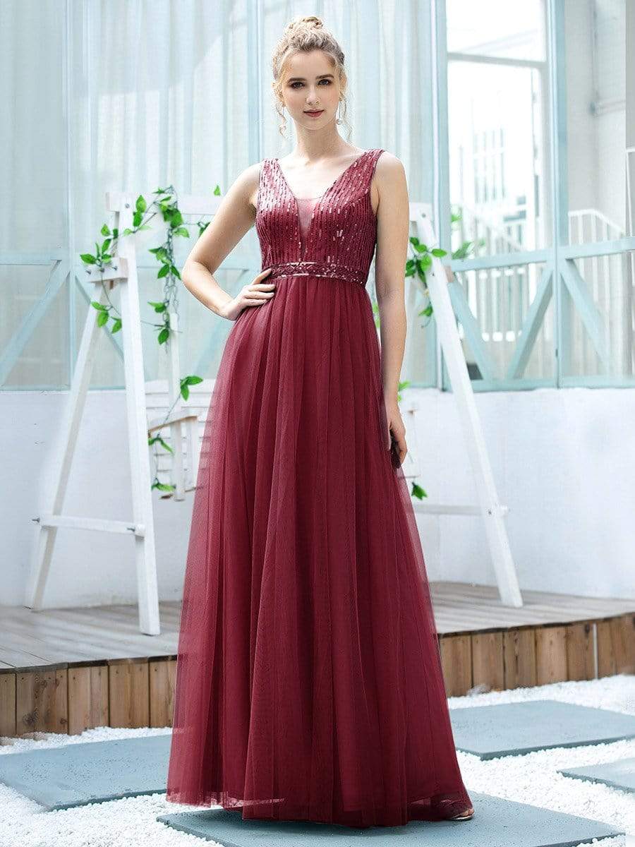 Color=Burgundy | Women'S Fashion A-Line  Floor Length Bridesmaid Dress-Burgundy 1 Color=Burgundy | Women'S Fashion A-Line  Floor Length Bridesmaid Dress-Burgundy 1