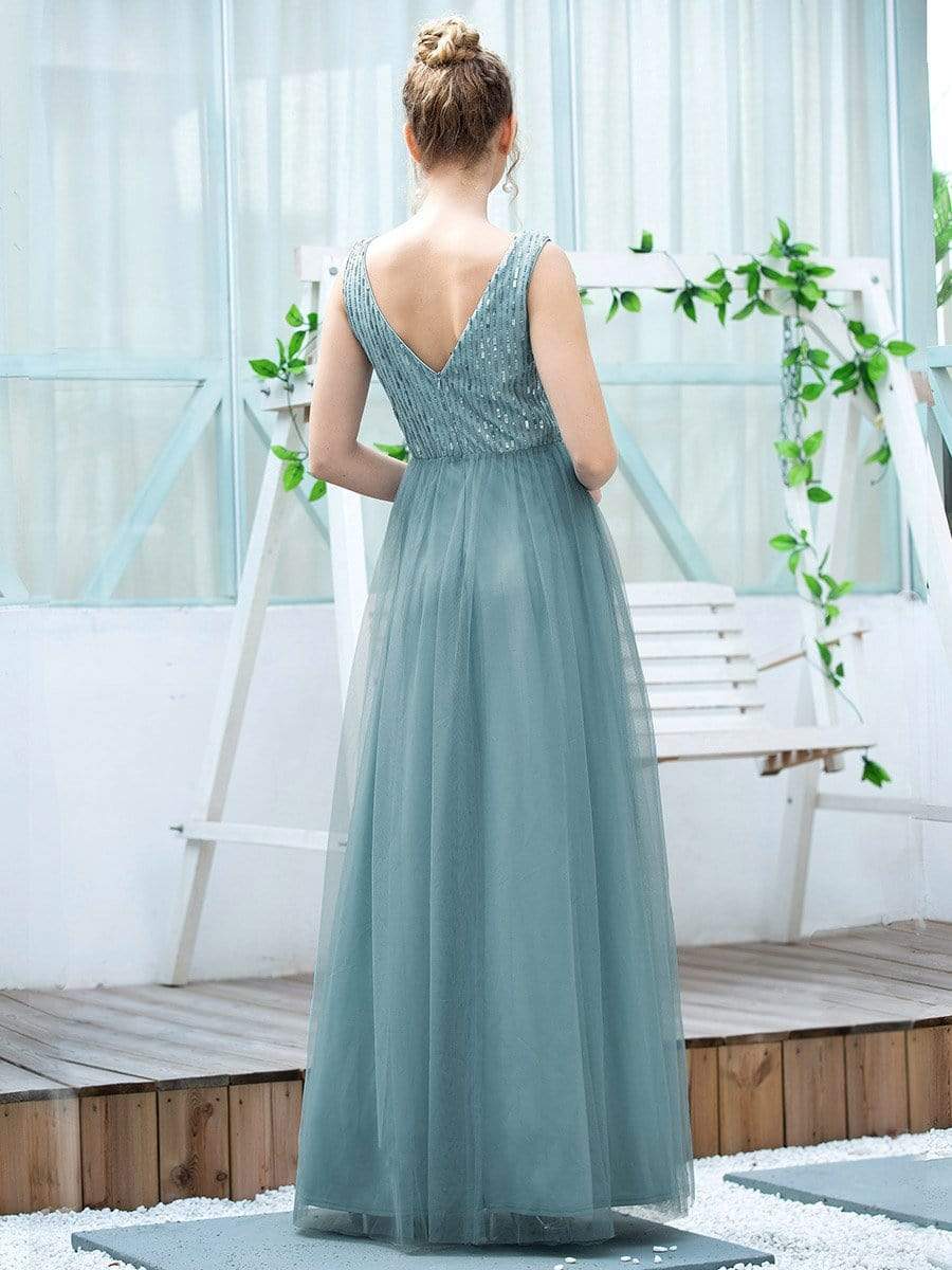 Color=Dusty Blue | Women'S Fashion A-Line  Floor Length Bridesmaid Dress-Dusty Blue 2 Color=Dusty Blue | Women'S Fashion A-Line  Floor Length Bridesmaid Dress-Dusty Blue 2