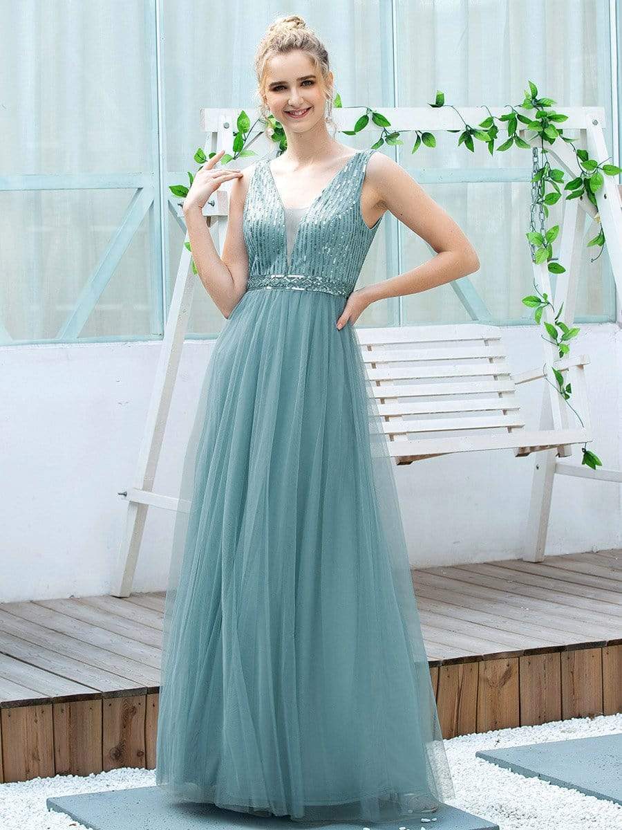 Color=Dusty Blue | Women'S Fashion A-Line  Floor Length Bridesmaid Dress-Dusty Blue 3 Color=Dusty Blue | Women'S Fashion A-Line  Floor Length Bridesmaid Dress-Dusty Blue 3