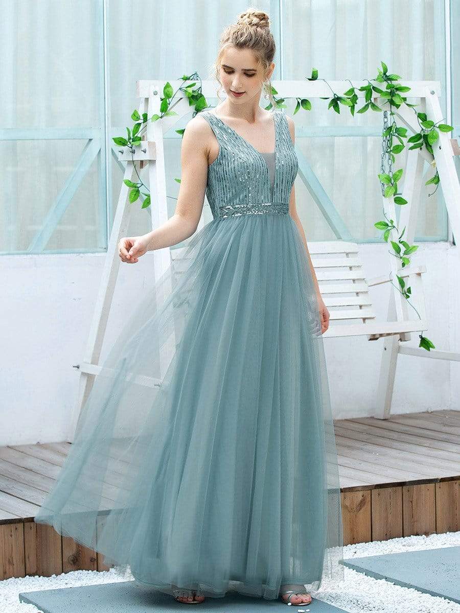 Color=Dusty Blue | Women'S Fashion A-Line  Floor Length Bridesmaid Dress-Dusty Blue 4 Color=Dusty Blue | Women'S Fashion A-Line  Floor Length Bridesmaid Dress-Dusty Blue 4