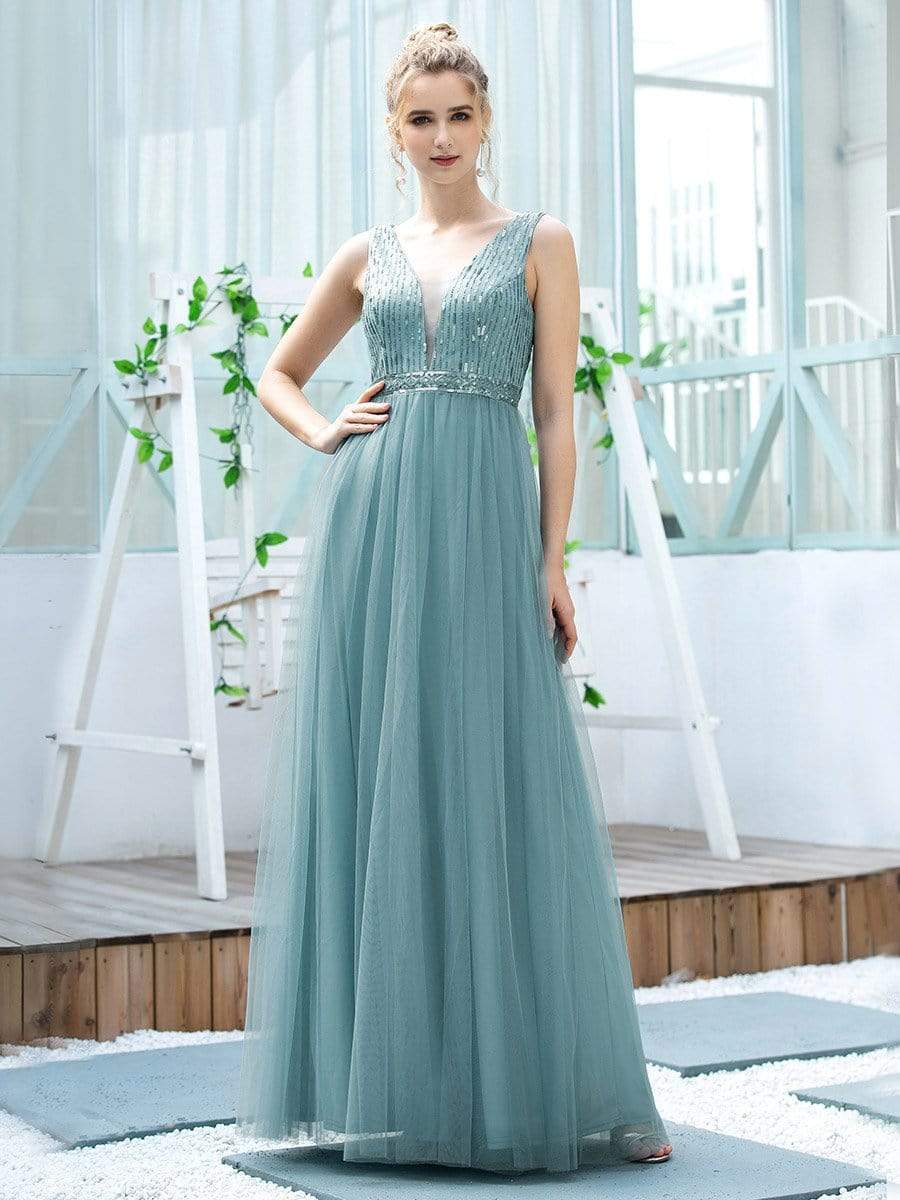 Color=Dusty Blue | Women'S Fashion A-Line  Floor Length Bridesmaid Dress-Dusty Blue 1 Color=Dusty Blue | Women'S Fashion A-Line  Floor Length Bridesmaid Dress-Dusty Blue 1
