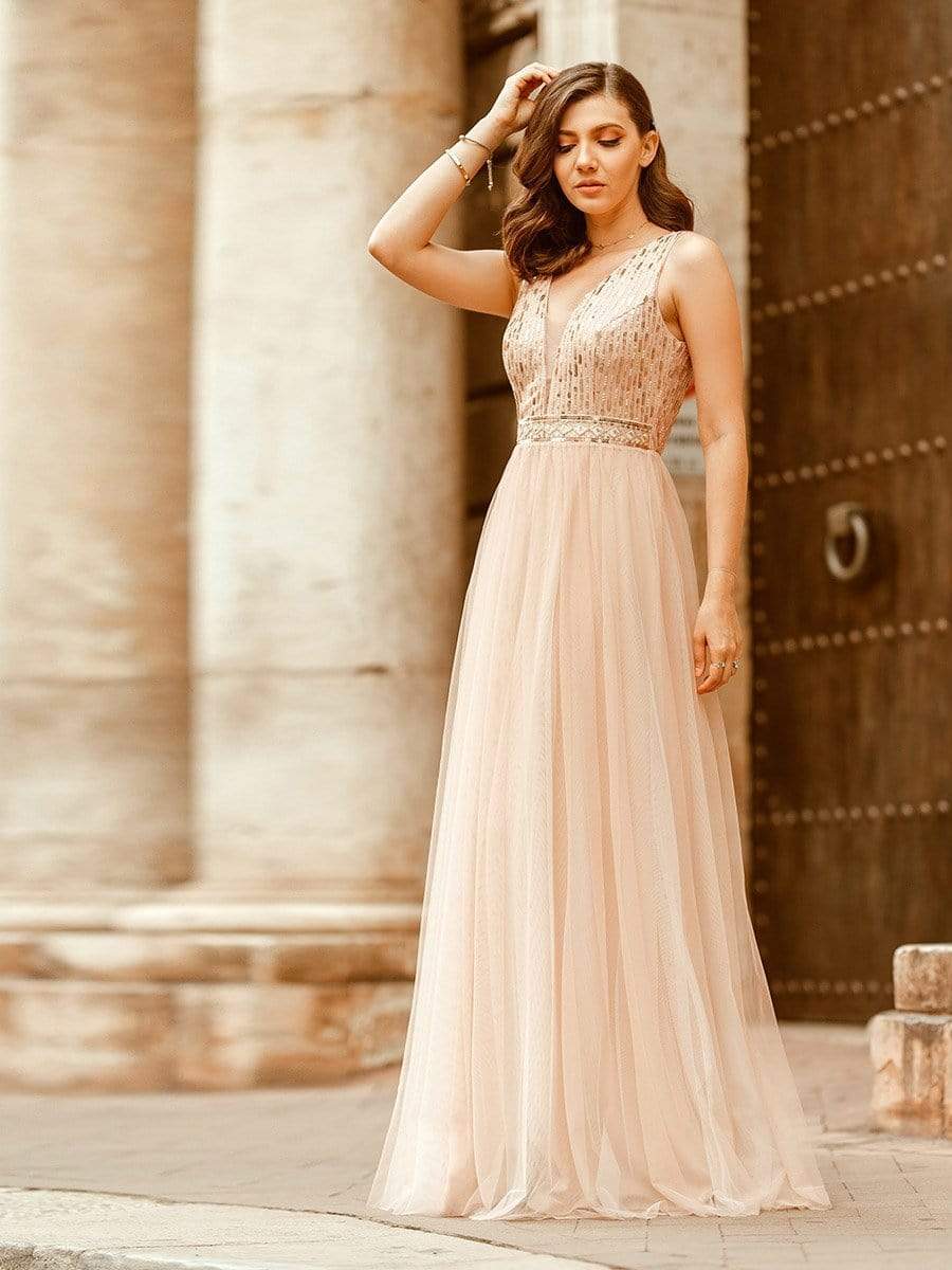 Color=Rose Gold | Women'S Fashion A-Line  Floor Length Bridesmaid Dress-Rose Gold 1 Color=Rose Gold | Women'S Fashion A-Line  Floor Length Bridesmaid Dress-Rose Gold 1