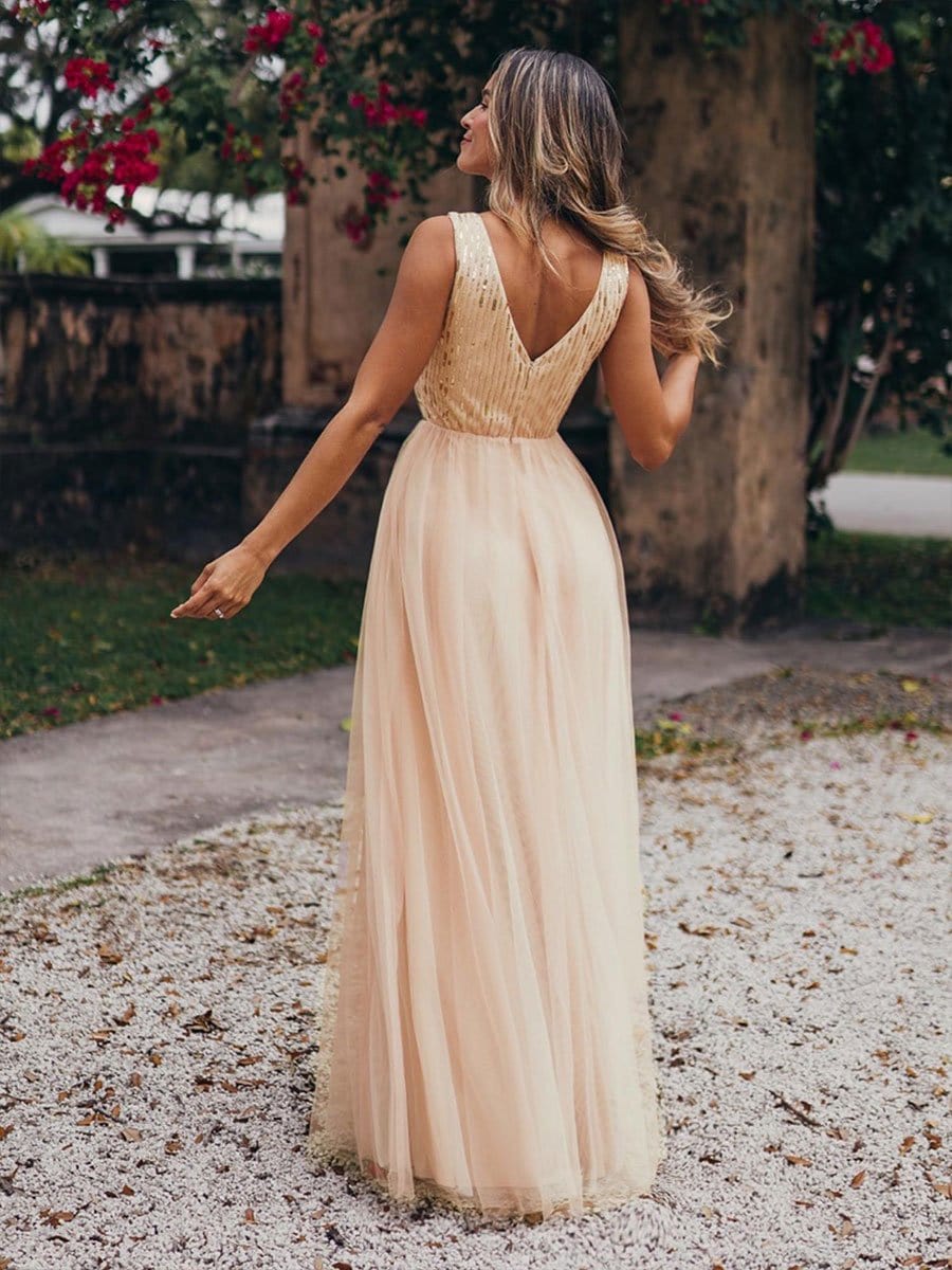 Color=Rose Gold | Women'S Fashion A-Line  Floor Length Bridesmaid Dress-Rose Gold 4 Color=Rose Gold | Women'S Fashion A-Line  Floor Length Bridesmaid Dress-Rose Gold 4