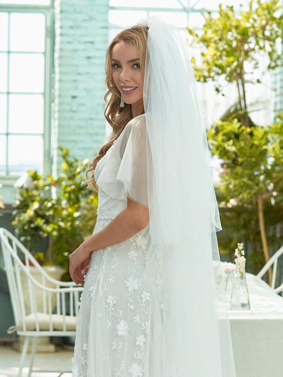 Color=White | Simple Maxi Floral Lace Wedding Dress With Deep V Neck-White 5 Color=White | Simple Maxi Floral Lace Wedding Dress With Deep V Neck-White 5