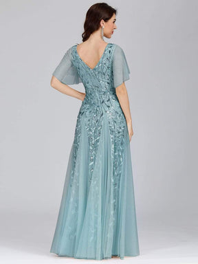 Color=Dusty Blue | Modern Floor Length Embroidered Sequined Tulle Wedding Dress-Dusty Blue 4