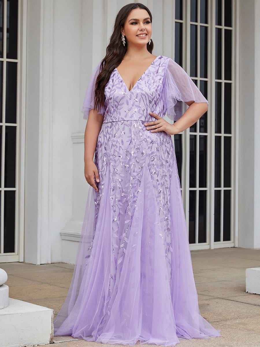 Color=Lavender | Modern Floor Length Embroidered Sequined Tulle Wedding Dress-Lavender 6 Color=Lavender | Modern Floor Length Embroidered Sequined Tulle Wedding Dress-Lavender 6