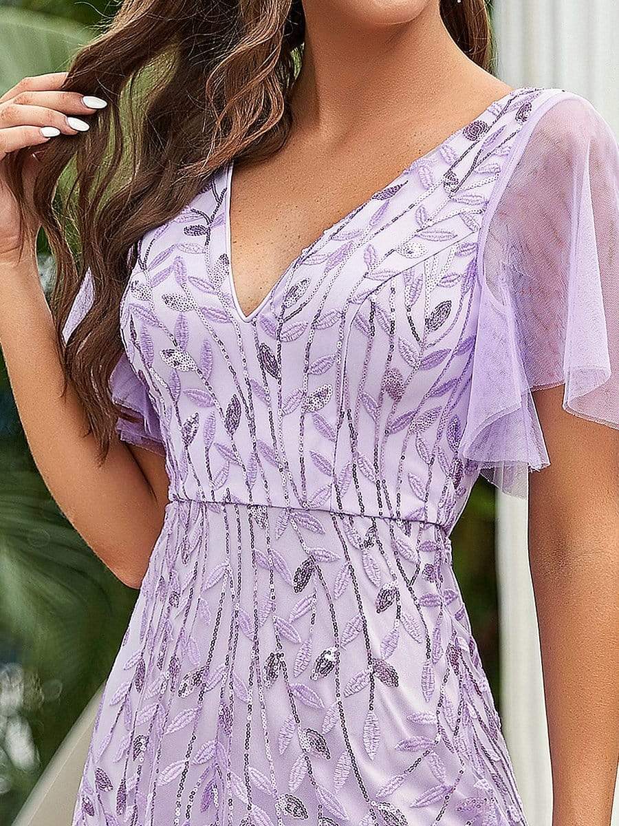 Color=Lavender | Modern Floor Length Embroidered Sequined Tulle Wedding Dress-Lavender 3 Color=Lavender | Modern Floor Length Embroidered Sequined Tulle Wedding Dress-Lavender 3