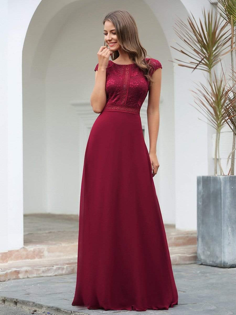 Color=Burgundy | Women'S Cap Sleeve Long Bridesmaid Dresses With Floral Lace-Burgundy 1 Color=Burgundy | Women'S Cap Sleeve Long Bridesmaid Dresses With Floral Lace-Burgundy 1