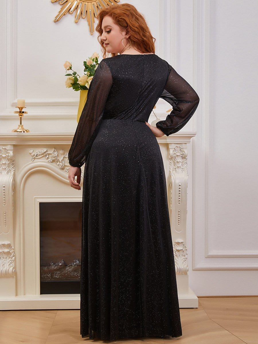 Color=Black | Plus Size Women'S Sexy V-Neck Long Sleeve Evening Dress-Black 2 Color=Black | Plus Size Women'S Sexy V-Neck Long Sleeve Evening Dress-Black 2