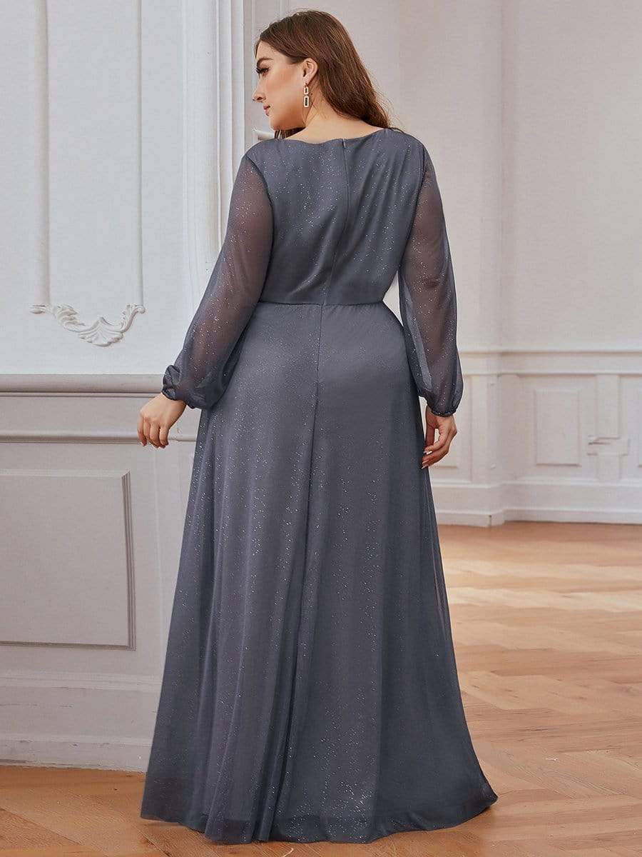 Color=Grey | Women'S Sexy V-Neck Long Sleeve Evening Dress-Grey 2 Color=Grey | Women'S Sexy V-Neck Long Sleeve Evening Dress-Grey 2
