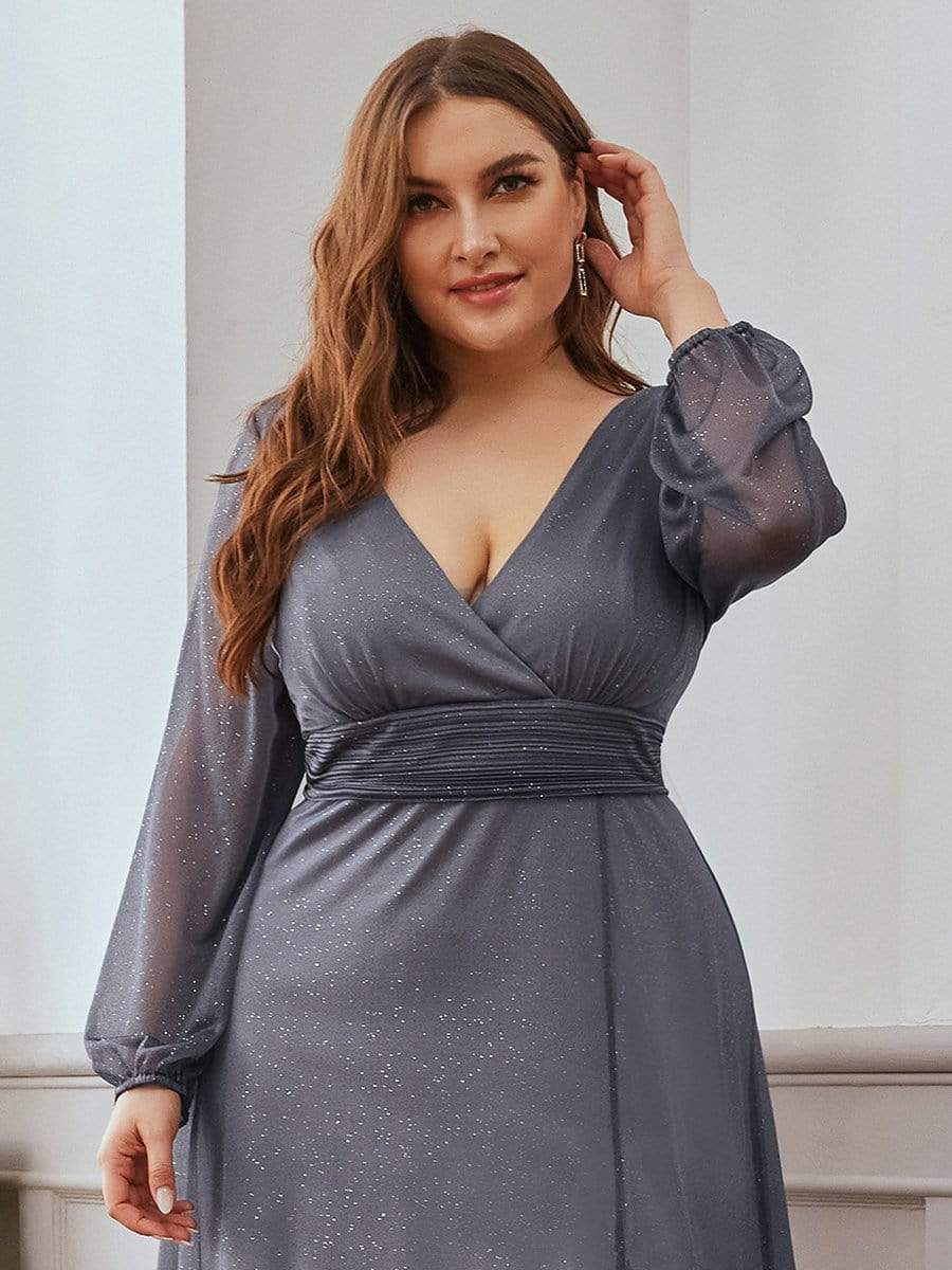Color=Grey | Women'S Sexy V-Neck Long Sleeve Evening Dress-Grey 5 Color=Grey | Women'S Sexy V-Neck Long Sleeve Evening Dress-Grey 5