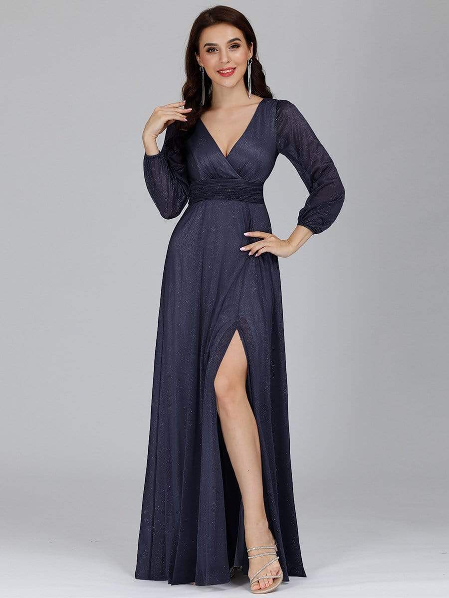 Color=Navy Blue | Women'S Sexy V-Neck Long Sleeve Evening Dress-Navy Blue 1 Color=Navy Blue | Women'S Sexy V-Neck Long Sleeve Evening Dress-Navy Blue 1