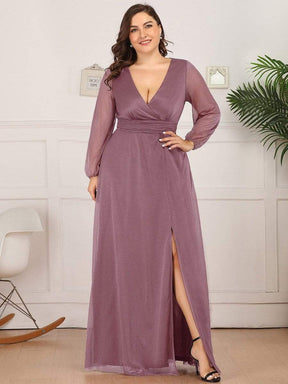 Color=Purple Orchid | Women'S Sexy V-Neck Long Sleeve Evening Dress-Purple Orchid 1