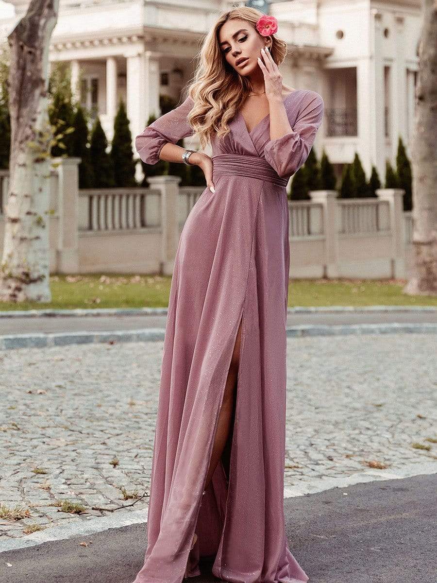 Color=Purple Orchid | Women'S Sexy V-Neck Long Sleeve Evening Dress-Purple Orchid 1 Color=Purple Orchid | Women'S Sexy V-Neck Long Sleeve Evening Dress-Purple Orchid 1