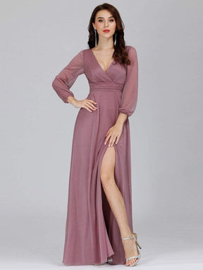Color=Purple Orchid | Women'S Sexy V-Neck Long Sleeve Evening Dress-Purple Orchid 5