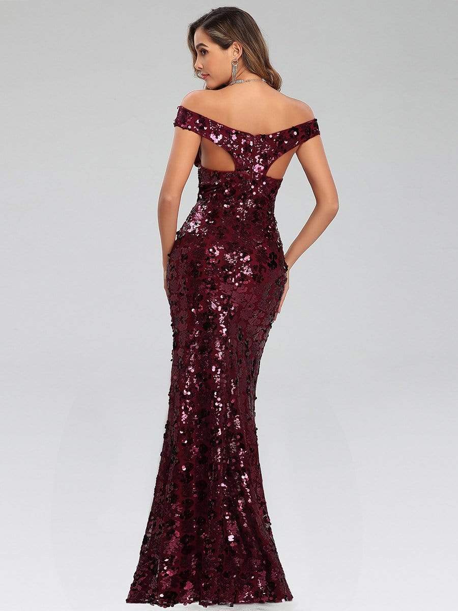 Color=Burgundy | Sexy Deep V Neck Mermaid Evening Dress With Sequin-Burgundy 12 Color=Burgundy | Sexy Deep V Neck Mermaid Evening Dress With Sequin-Burgundy 12