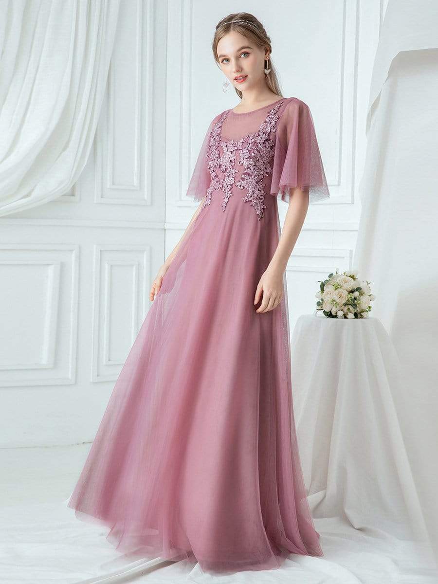 Color=Purple Orchid | Women'S Romantic O Neck Ruffle Sleeve Bridesmaid Maxi Dresses-Purple Orchid 3 Color=Purple Orchid | Women'S Romantic O Neck Ruffle Sleeve Bridesmaid Maxi Dresses-Purple Orchid 3
