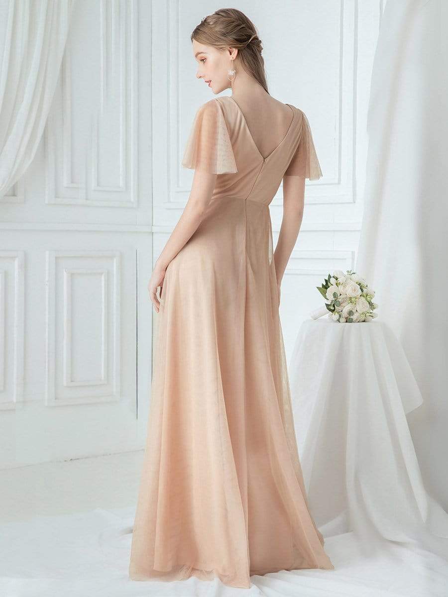 Color=Blush | Rommantic A-Line Ruffle Sleeve Embroidered Bridesmaid Dress-Blush 2 Color=Blush | Rommantic A-Line Ruffle Sleeve Embroidered Bridesmaid Dress-Blush 2