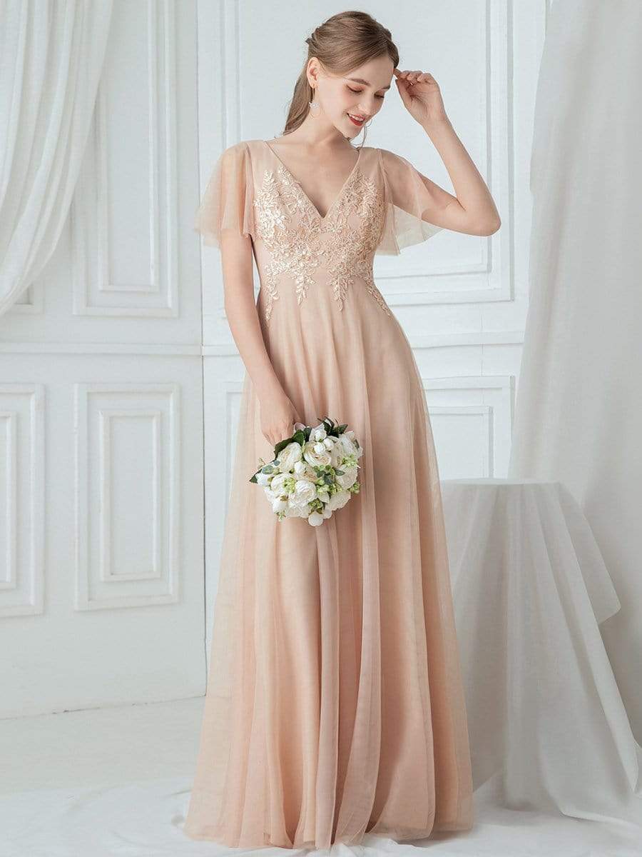 Color=Blush | Rommantic A-Line Ruffle Sleeve Embroidered Bridesmaid Dress-Blush 4 Color=Blush | Rommantic A-Line Ruffle Sleeve Embroidered Bridesmaid Dress-Blush 4