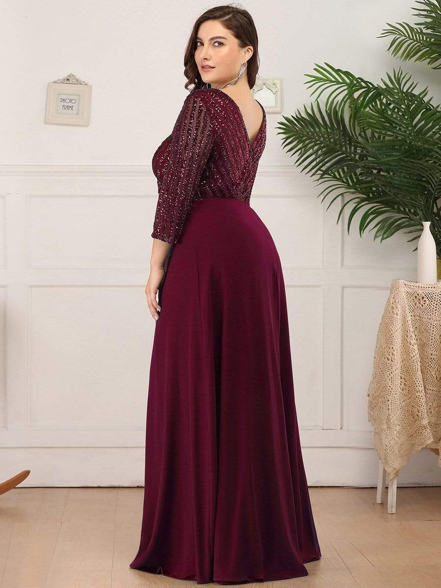 Color=Burgundy | Sexy V Neck A-Line Sequin Evening Dress-Burgundy 12 Color=Burgundy | Sexy V Neck A-Line Sequin Evening Dress-Burgundy 12