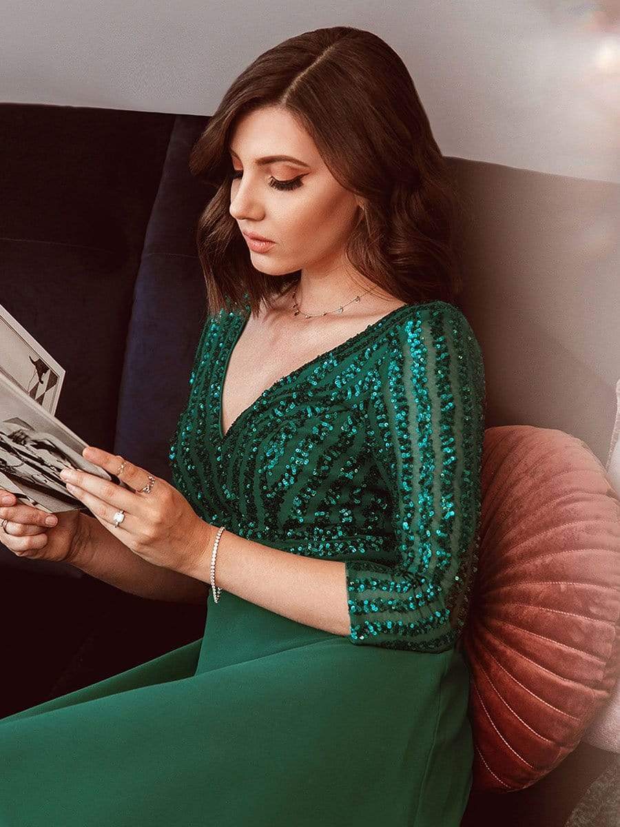 Color=Dark Green | Sexy V Neck A-Line Sequin Evening Dress-Dark Green 13 Color=Dark Green | Sexy V Neck A-Line Sequin Evening Dress-Dark Green 13