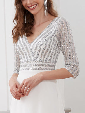 Color=White | Sexy V Neck A-Line Sequin Evening Dress-White 6