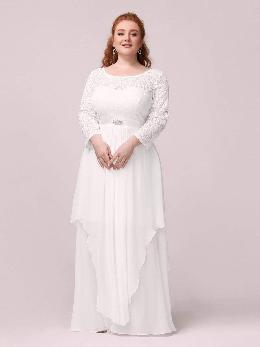 Color=White | Classic Floal Lace Long Sleeve Bridesmaid Dress-White 1 Color=White | Classic Floal Lace Long Sleeve Bridesmaid Dress-White 1