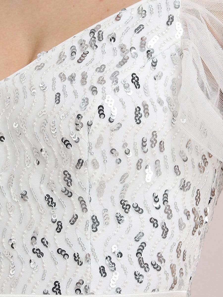 Color=Cream | A-Line Sweetheart Neckline Ruffle Sleeve Tulle Bridesmaid Dress With Sequin-Cream 5 Color=Cream | A-Line Sweetheart Neckline Ruffle Sleeve Tulle Bridesmaid Dress With Sequin-Cream 5