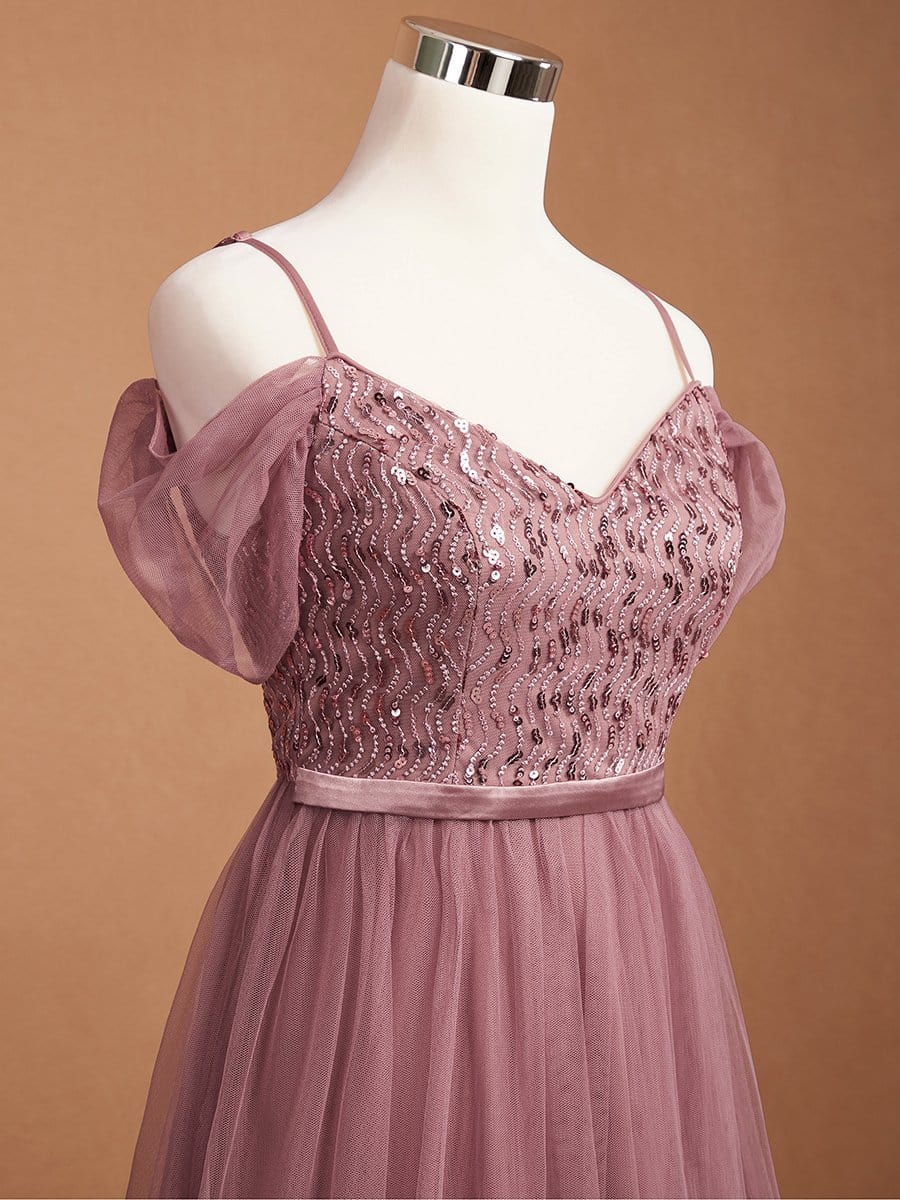 Color=Purple Orchid | A-Line Sweetheart Neckline Ruffle Sleeve Tulle Bridesmaid Dress With Sequin-Purple Orchid 12 Color=Purple Orchid | A-Line Sweetheart Neckline Ruffle Sleeve Tulle Bridesmaid Dress With Sequin-Purple Orchid 12