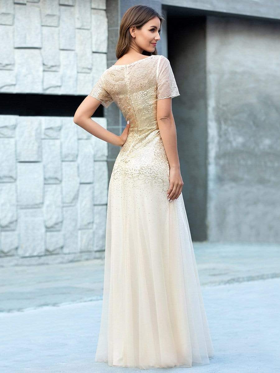 Color=Gold | Gorgeous Sweetheart Short Sleeve Illusion Sequin Evening Dresses-Gold 2 Color=Gold | Gorgeous Sweetheart Short Sleeve Illusion Sequin Evening Dresses-Gold 2