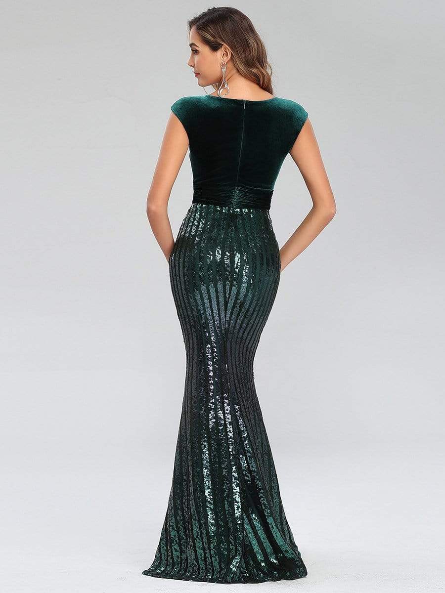 Color=Dark Green | Fashion Mermaid Sequin & Velvet Prom Dresses For Women-Dark Green 2 Color=Dark Green | Fashion Mermaid Sequin & Velvet Prom Dresses For Women-Dark Green 2