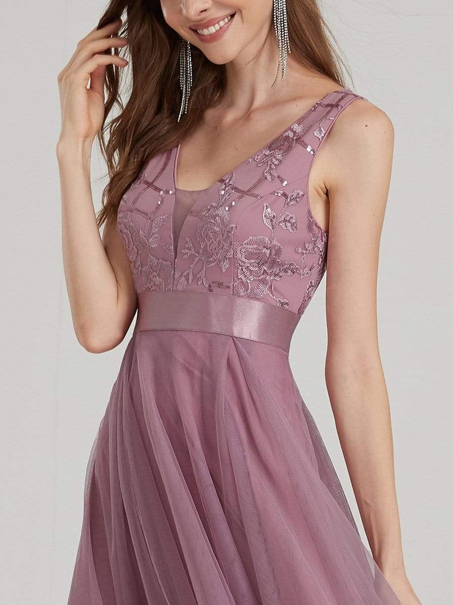 Color=Purple Orchid | Fashion High-Low Deep V Neck Tulle Evening Dresses With Sequin Appliques-Purple Orchid 10 Color=Purple Orchid | Fashion High-Low Deep V Neck Tulle Evening Dresses With Sequin Appliques-Purple Orchid 10