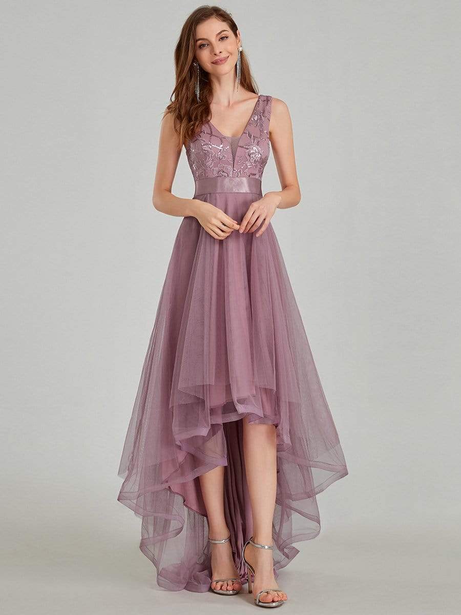 Color=Purple Orchid | Fashion High-Low Deep V Neck Tulle Evening Dresses With Sequin Appliques-Purple Orchid 6 Color=Purple Orchid | Fashion High-Low Deep V Neck Tulle Evening Dresses With Sequin Appliques-Purple Orchid 6