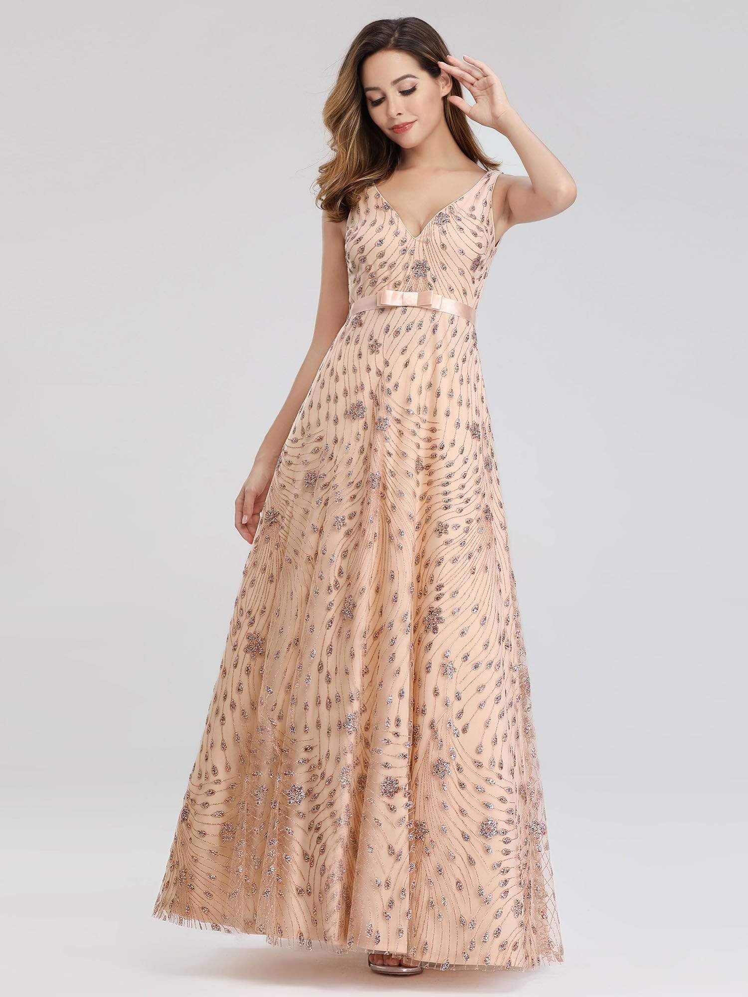 Color=Rose Gold | Women'S V-Neck Sleeveless Sequins Evening Maxi Dress-Rose Gold 3 Color=Rose Gold | Women'S V-Neck Sleeveless Sequins Evening Maxi Dress-Rose Gold 3