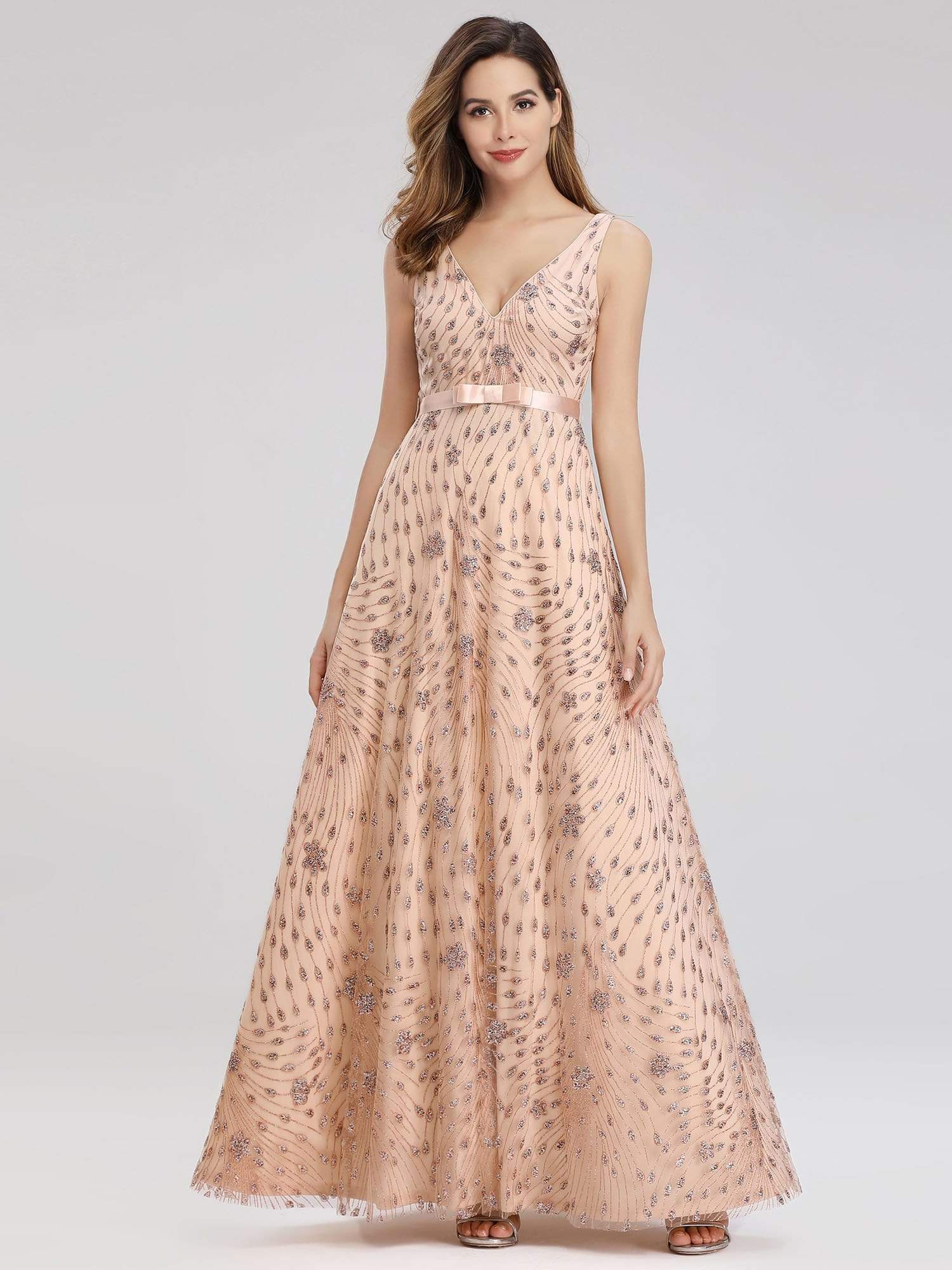 Color=Rose Gold | Women'S V-Neck Sleeveless Sequins Evening Maxi Dress-Rose Gold 4 Color=Rose Gold | Women'S V-Neck Sleeveless Sequins Evening Maxi Dress-Rose Gold 4