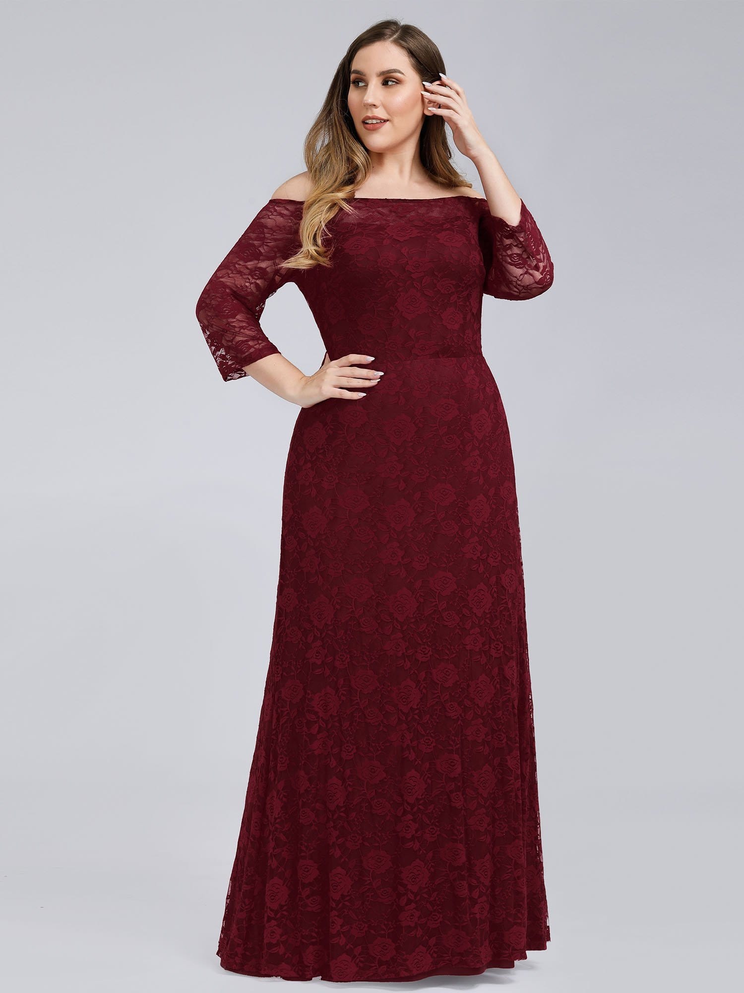 Color=Burgundy | Women'S Off The Shoulder Floral Lace Bridesmaid Dress Plus Size-Burgundy 1 Color=Burgundy | Women'S Off The Shoulder Floral Lace Bridesmaid Dress Plus Size-Burgundy 1